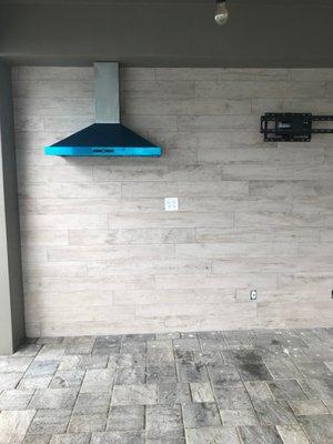 Newly built patio wall for outdoor kitchen