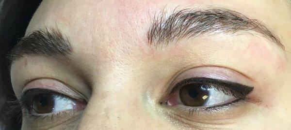 After round 1 brows, bold, winged liner on the top, lash enhancement on the bottom. No makeup, no filter. July 27th, 2016.