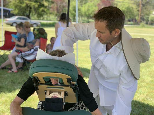 Chair massage at a local event