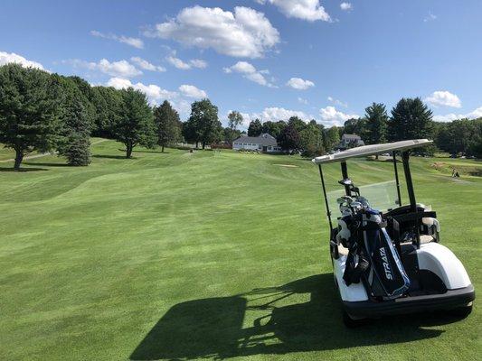 18th hole with clubhouse. note slant.