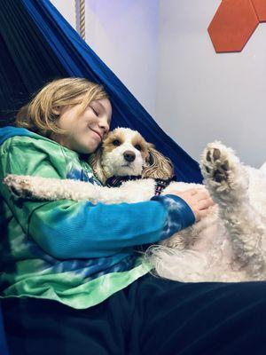 Hammocks and puppies. Swinging and puppy snuggles is the perfect start to a day.