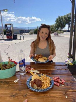 So glad we stopped by! I got the supreme burger with Onion strings, hubby got the loaded burger with fries. Thanks Doc!