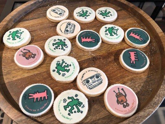 Celebrating new collection from Keith Haring. Cookies with his design printed on them.