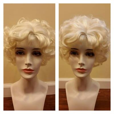 We also carry or can order high quality costume wigs. Michelle styled one into Effie Trinket's (Hunger Games) hairdo, minus the butterflies.