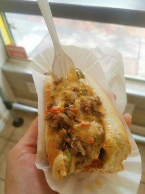 Ordered the Hot doggy dog - Philly cheesesteak + hotdog in one!!!! Amazing!