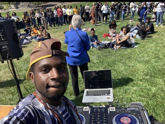 DJ'ing at UC Berkeley and providing a Microphone and Speakers for the Chancellor of the University!