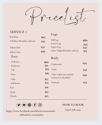 Price menu