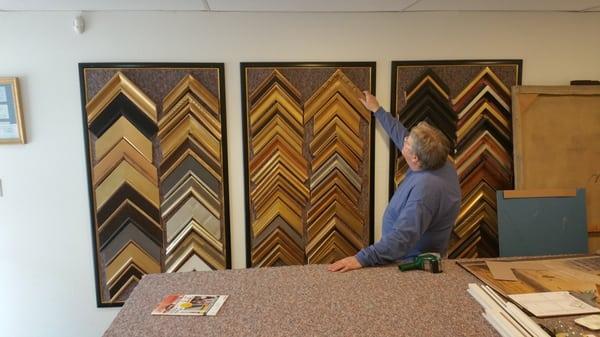 Selecting the right molding for the artwork.