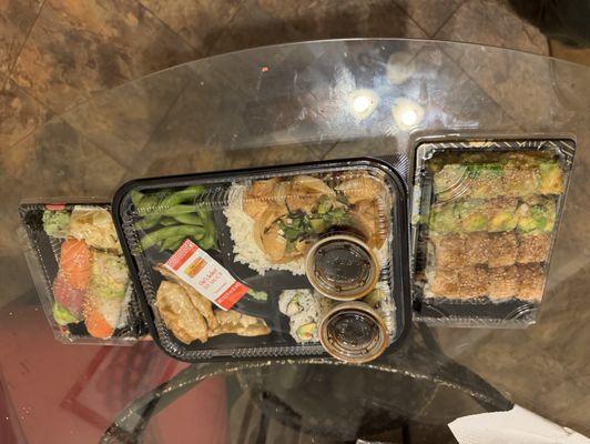 Chicken Teriyaki Bento Box Red Dragon Roll Sweet Potato Tempura Roll