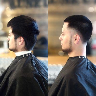 Before and After Tapered Bald Fade with 3 1/2 on top Stylist: Robyn