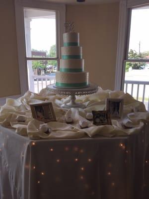 Set up of wedding cake table. July 2015 wedding