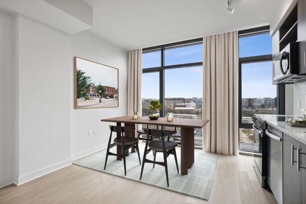 Open lofty dining area to enjoy meals