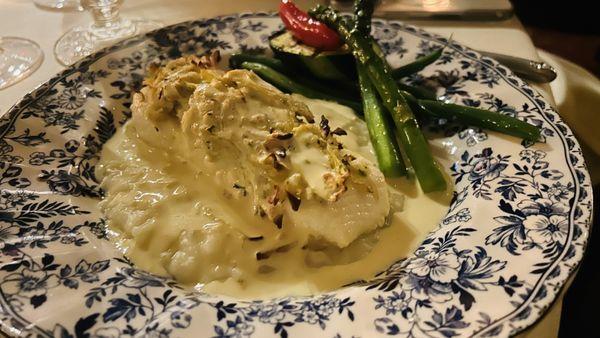 Halibut with artichoke and panko