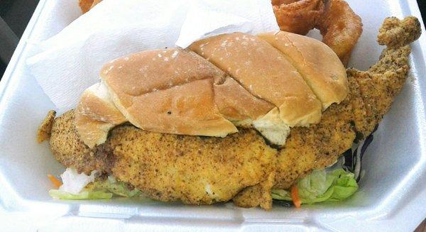 Tasty catfish, prepped with a lots of peppery spices, inside not as flaky as it could be, but still enjoyable.