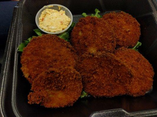 Fried green tomatoes with side of goat cheese spread