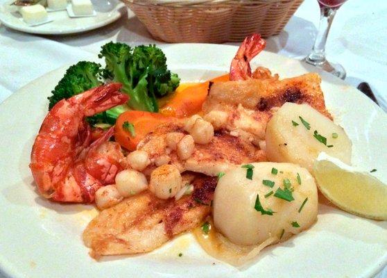 The delicious fish filet.  (But they have many other fish choices!) And the waiter would gladly bring fresh fish to your table to choose.