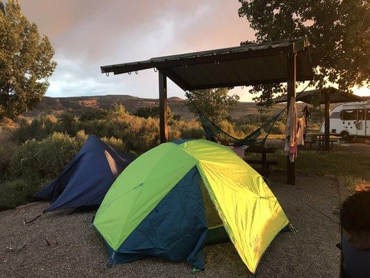 Our tents on the gravel