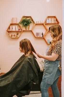 Our stylist Jillian giving a quick trim to refresh those ends.