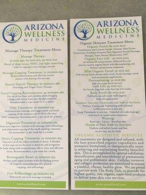 Massage and skincare menu April 2017