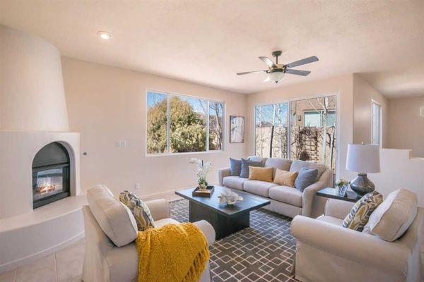 Staged living room of home in Santa Fe, went under contract within the week!