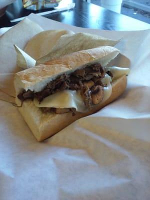 My steak and mushroom and cheese sandwich