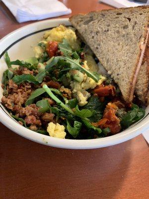 Power Breakfast Egg Bowl, with crumbled bacon added