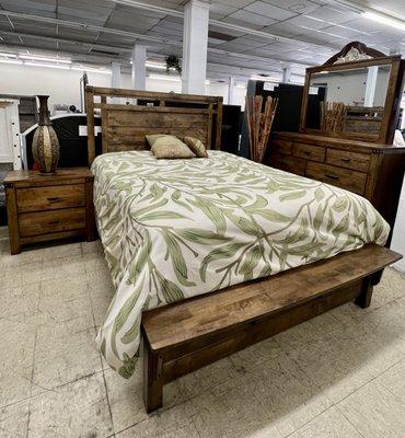 Solid wooden bed with bench!