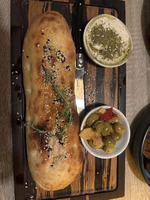 Focaccia Bread  Served with Tahini zaatar and olives