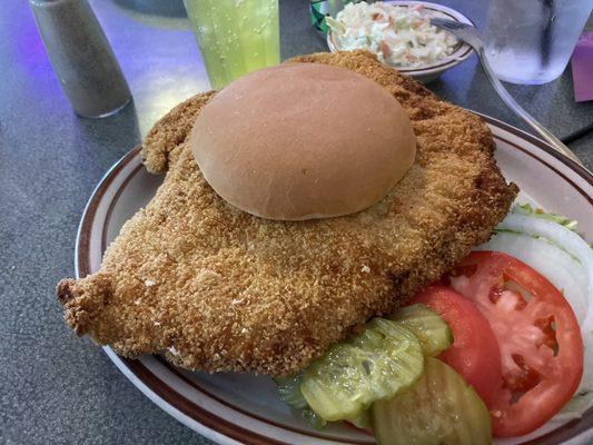 Breaded Tenderloin on a regular bun.