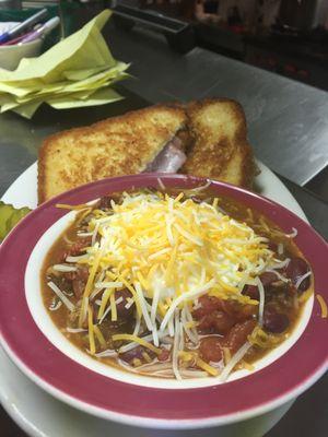 Homemade chili with sour cream& cheddar jack!