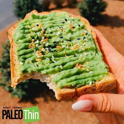 Enjoy avocado toast without worrying about carbs or gluten, thanks to our PaleoThin Almond Bread.