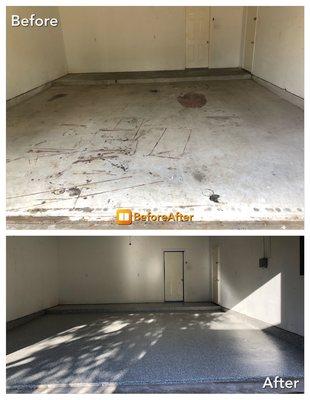 We transformed this tired garage floor into a clean, durable surface in just ONE day.