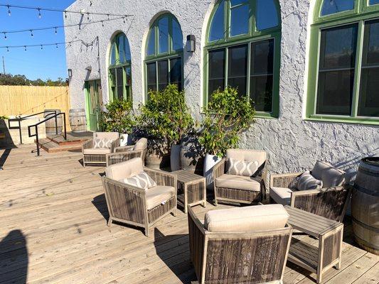 Sanctuary Deck, lounge in style in front of our 1909 historic church designed by Irving Gill. Original hardwood flooring.