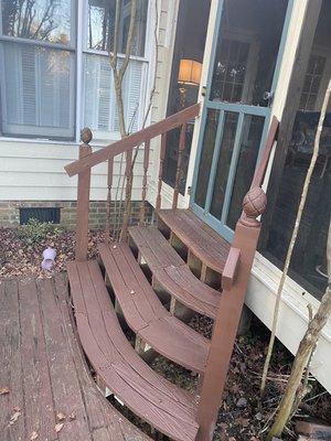 Repaired deck stairs and installed new railings.