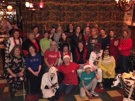 Some of the ladies being silly at our 2018 ugly sweater and cookie exchange Christmas party.