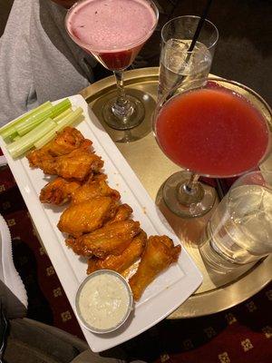 Purple Haze martini, Lavendula martini, and Buffalo wings.