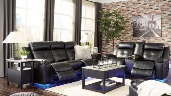 Black Reclining sofa and Love seat set with lights!