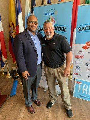 Mayor Eric Johnson with our own Dr. Lou Saucedo at a press conference for the Mayor's Back To School Fair.