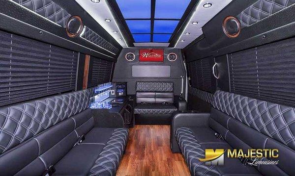 Interior of our Sprinter Limo| Luxury & Styled Limousines| Seats 12| Luggage 12