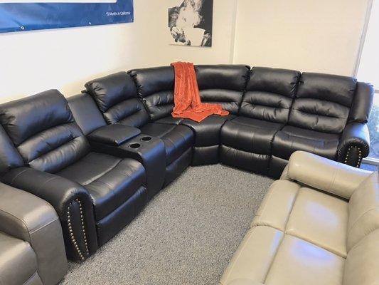 Black Leather Sectional With 2 Reclining Ends $1299