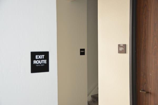 Egress signage for Market Ready building in Silicon Valley.