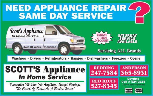 SCOTTS APPLIANCE IN HOME SERVICE