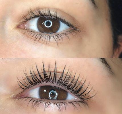 Before and after lash lift