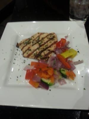 Grilled chicken with veggie melody.  Comes with side salad.