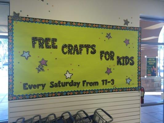 Free crafts for kids Saturdays 11-3.