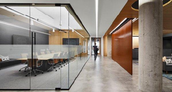 Industrial office space designed by AKLD Lighting Design