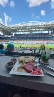 No better place than all you can eat on 50 yard line of Dolphins game