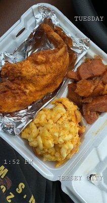 Fried Catfish, Yams, Mac and Cheese .