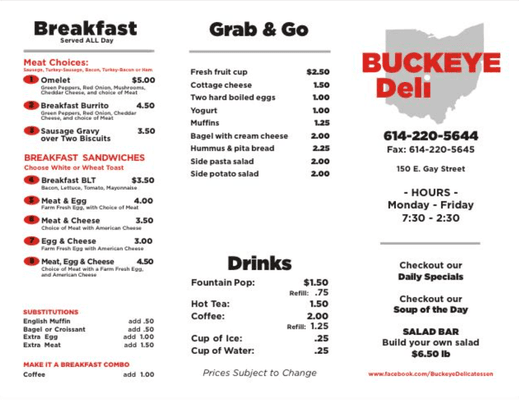 Other half of Buckeye Deli menu