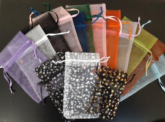 Organza Bags in Solid Colors or Stars.  6 Sizes in Stock.